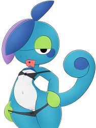 2019 alpha_channel alternative_fashion anthro black_bra black_clothing black_eyes black_panties black_underwear blue_body blue_cheeks blue_hair blue_piercing blue_tail bra clothed clothing colored digital_media_(artwork) drizzile female flat_chested generation_8_pokemon genitals goth green_eyelids hair hand_on_hip hand_on_own_hip hi_res looking_at_viewer navel nintendo panties panties_down partially_clothed piercing pokemon pokemon_(species) pulling_panties_down purple_hair pussy red_tongue shaded simple_background solo tail teasing thick_thighs tongue tongue_out tongue_piercing transparent_background underwear underwear_down zinzoa