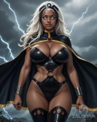 1girls ai_generated ass athletic athletic_female big_ass big_breasts breasts cameltoe curvy dark-skinned_female dark_skin earrings female female_focus female_only jewelry large_breasts looking_at_viewer marvel marvel_comics ororo_munroe short_hair skindentation solo solo_female solo_focus storm_(x-men) thick_thighs upper_body white_hair x-men zaloran