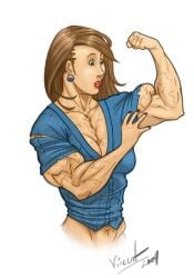 breasts brown_hair female hair muscle_growth muscles muscular muscular_female pale_skin veins veiny_muscles