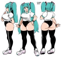 big_ass big_breasts blu blue_eyes blue_hair dizzyspells fgrpornit hatsune_miku shorts trainers twintails vocaloid