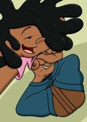 accurate_art_style areolae big_breasts black_hair breasts breasts_out cartoon_network codename:_kids_next_door cree_lincoln dark-skinned_female dark_skin female female_only female_pubic_hair flashing flashing_breasts flashing_pussy looking_at_viewer nipples one_eye_covered pants_down pussy seductive_smile shirt_lift sitting takeshi1000 warner_brothers