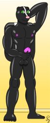 abs anthro_skunk avery_the_skunk biceps black_fur black_penis cock dick furry furry_only holding_boner holding_penis horny_smile muscle muscle_furry naked pecs penis pink_glans pink_tits skunk skunk_dude skunk_male smile