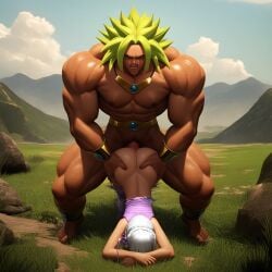 3d_(artwork) ai_generated broly broly_(dragon_ball_super) bulldog_position crossover defeated defeated_heroine doggy_style dragon_ball dragon_ball_super emilia_(re:zero) fucked fucked_from_behind fucked_into_submission larger_male laying_down legendary_super_saiyan muscular_male on_all_fours outdoors outdoors_sex rape raped re:zero_kara_hajimeru_isekai_seikatsu size_difference