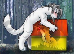 alan animal anthro anthro_bestiality big_penis blush canine cum feral fox fur furry_ears furry_tail gecko_(artist) glory_hole interspecies juices licking male penis tail tongue