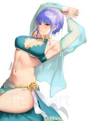 1girls alternate_costume alternate_version_available armpits arms_up bangs bare_arms bare_midriff bare_thighs bikini blue_bikini blue_hair braid breasts cleavage closed_mouth crown_braid feikyart female female_only fire_emblem fire_emblem:_three_houses fire_emblem_heroes jewelry large_breasts looking_at_viewer marianne_von_edmund marianne_von_edmund_(summer) midriff navel neck_ring nintendo official_alternate_costume purple_eyes sarong see-through see-through_sleeves short_hair sideboob sidelocks sitting solo stomach swimsuit thick_thighs thighs underboob watermark white_background