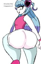 1boy ass big_butt blue_hair bubble_butt butt_focus caked_up clothed clothing dat_ass dialogue dumptruck_ass femboy feminine_male gender_transformation girly its_archville lobotomy_corporation magical_girl male male_only multicolored_hair no_panties partially_clothed project_moon queen_of_hatred self_upload shocked solo thick_ass thick_thighs thighhighs thighs twink white_body yellow_eyes