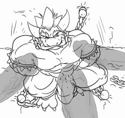 bondage bowser claws danandnite dragon erection fangs horns koopa male male_only mario_(series) muscles nintendo nude penis reptile scalie sketch spikes yaoi