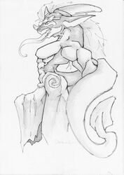 1boy bulge dragon erection horns male male_only megan muscles penis pointy_ears reptile scalie sketch solo standing tail tongue