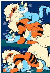 ai_generated ambiguous_gender arcanine breeding feral feral_on_feral nai_diffusion novelai pokemon pokemon_(species) request size_difference vaporeon