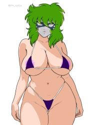 big_breasts bikini breasts breasts breasts_focus eolia_34 female female_focus female_only green_hair hips legs long_hair masked masked_female ophiuchus_shaina panties saint_seiya shounen_jump silver_saints solo_female solo_focus supporting_breasts thick_thighs thighs voluptuous voluptuous_female white_background wide_hips