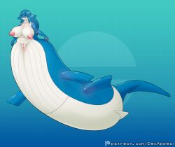 anus belly blue_hair blue_skin breasts chubby chubby_female dex_appeal fins flippers gen_3_pokemon huge_breasts large_breasts large_nipples mermaid mermaid_girl nintendo nipples pokemon pokemon_(species) pokemorph pussy wailord whale whale_girl whale_tail