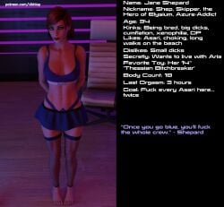 blued comic_page commander_shepard english english_text femshep jane_shepard makeup mass_effect miniskirt nylons skirt solo solo_female tattoo vikhlop