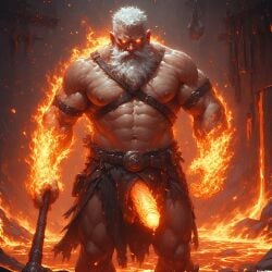 ai_generated big_cock big_penis daddy erect_penis fire gods hammer harness hephaestus male muscular muscular_male old_man older_male penis