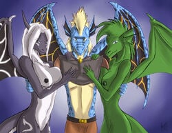 black blue breasts dragon female furry green kadath looking_at_viewer male moona_tsuki multiple_females nipples nude scalie skyfire01 thirdspace wings