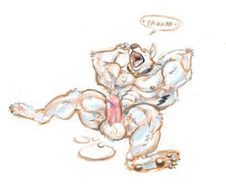 1boy anthro balls big_balls bolt_(character) bolt_(film) canine claws closed_eyes cum disney erection fangs fur furry male male_only markings messy muscles muscular nude on_back open_mouth penis solo stagor55 tail