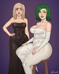 2girls alternate_version_available ass big_ass big_breasts blonde_hair blush breasts cerez_(rocner) choker curvy curvy_female curvy_figure disgust disgust_(inside_out) disney dress eyebrows eyelashes female green_eyes green_hair heels human humanization humanized inside_out inside_out_2 lesbian light-skinned_female lipstick long_eyelashes long_hair looking_at_viewer milf multiple_girls piercings pixar rocner short_hair sitting slim_waist smiling smiling_at_viewer tagme thick_ass thick_eyebrows thick_hips thick_thighs tight_dress wide_hips