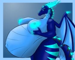 absurd_res anthro areola ass belly big_belly big_breasts blue_body blue_eyes breasts claws dragon female glowing glowing_eyes glowing_markings hi_res holding_breast horn huge_belly huge_breasts hyper hyper_belly hyper_pregnancy markings mythological_creature mythological_scalie mythology navel niko_stargazer nikostargazer nipples nude overweight pregnant pregnant_anthro pregnant_female scalie simple_background smile solo spikes tail thick_thighs wide_hips wings