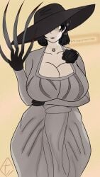 alcina_dimitrescu claws cleavage gloves hat huge_breasts large_breasts mature_female milf necklace resident_evil resident_evil_8:_village short_hair tfa_(artist) vampire yellow_eyes