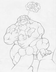 1boy balls claws closed_eyes cum dragon erection grin horns male male_only masturbation muscles nude penis precum reptile scalie sketch solo tail tkc2021 tongue