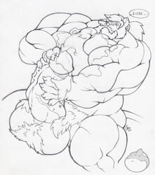 1boy anthro balls big_balls claws cum erection fangs feline fur furry hyper lion male male_only muscles nude penis precum sitting sketch solo tail tkc2021