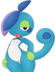 2019 alpha_channel alternative_fashion anthro black_eyes blue_body blue_cheeks blue_hair blue_piercing blue_tail colored digital_media_(artwork) drizzile female flat_chested generation_8_pokemon genitals goth green_eyelids hair hand_on_hip hand_on_own_hip hi_res looking_at_viewer navel nintendo nipples nude piercing pink_nipples pokemon pokemon_(species) purple_hair pussy red_tongue shaded simple_background solo tail teasing thick_thighs tongue tongue_out tongue_piercing transparent_background zinzoa