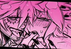 blush boku_no_hero_academia breath_cloud dabi fingers_in_mouth gecko lizard male male/male my_hero_academia pink_background schpeenor spinner_(my_hero_academia) suggestive suggestive_look tongue tongue_out touya_todoroki uncolored yaoi