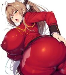 1girls ai_generated amagi_brilliant_park ass big_breasts blush breasts brown_eyes deepjungle female female_focus huge_breasts large_breasts nai_diffusion nipples nipples_visible_through_clothing ponytail sento_isuzu skirt thick_thighs thighs