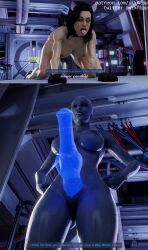 3d anal_tail asari biotics blender buttplug buttplug_tail cat_ears comic comic_page english_text female liara_t'soni mass_effect miranda_lawson paws petplay sex_toy tail vikhlop yuri