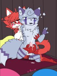 1boy anthro anthro_on_anthro blush cum digital_media_(artwork) female flanny_chef furry furry_only hazzy_(kaiju_paradise) kaiju_paradise lang_(kaiju_paradise) male/female masturbation penis red_fur roblox roblox_game tagme tailjob