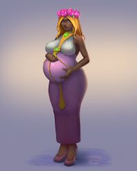 big_breasts cleavage dark_skin dress flower_crown pregnancy pregnant priest ready_to_pop verax warcraft world_of_warcraft