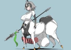 1futa ahoge big_ass big_balls big_breasts big_penis bodysuit braid braided_hair braided_ponytail breasts censored centaur clothed clothing cowlick dripping dripping_cum fate/grand_order fate_(series) flared_penis futa_only futanari golden_eyes grey_hair hair_braid hair_ornament horse_penis horsecock huge_balls huge_cock hyper hyper_balls hyper_penis jeanne_alter jeanne_d'arc_alter_(fate) large_ass large_balls large_breasts large_penis large_testicles light-skinned_futa nikujuu_uc outfit_swap penis silver_hair simple_background solo spear weapon white_hair yellow_eyes