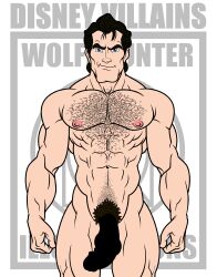 1boy abs balls_outline beard beauty_and_the_beast big_penis black_hair censored censored_penis disney disney_villains erection facial_hair gaston male male_nipples male_only male_pubic_hair masculine mature_male muscles muscular_male pecs penis smile smiling smooth_skinned_male solo veiny_penis white_background white_streak wolffhunter_art yaoi