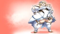 1girls belly breasts fat female female_focus female_only genshin_impact lumine_(genshin_impact) maxfullbody obese obese_female solo solo_female solo_focus