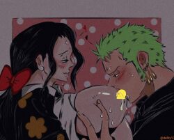 1boy 1girls 2d big_breasts black_hair blush breast_grab breast_milk breast_sucking breasts breasts_out censored clothed clothed_sex couple defystar10 exposed_breasts face-to-face female green_hair heart long_hair looking_at_another looking_at_each_other male nico_robin older_female one_piece post-timeskip roronoa_zoro short_hair smile smiling_at_partner straight wano_country younger_male