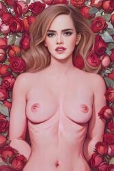 actress ai_generated ai_reworked awaiting_sex bed_of_roses celebcartoonizer celebrity date_night emma_watson harry_potter hermione_granger medium_breasts nipples nude real_person realistic roses