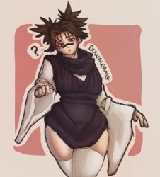 1boy brown_eyes brown_hair choso_kamo clothed duwawamg_(artist) femboy jujutsu_kaisen male male_focus male_only thick_thighs thighhighs thighs wide_hips