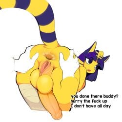 1:1 1futa 3rd_party_edit animal_crossing ankha ankha_(animal_crossing) anthro anus ass ass_focus ass_grab balls bangs bent_over big_ass big_penis black_eyes blue_hair cat_ears cat_tail dialogue disembodied_hand disembodied_hands domestic_cat edit english_text feline foreskin full-package_futanari fur furry futa_focus futanari hands_on_ass hi_res horny intersex large_penis male marblesoda medium_hair nintendo nude nude_futanari open_mouth partially_retracted_foreskin penis pussy raised_tail rear_view simple_background solo_focus spread_anus spread_ass spreading striped_tail tail testicles text white_background yellow_body yellow_fur