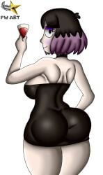 ass big_ass big_breasts black_dress cleavage clothed dress female glass hilda_(series) kaisa_(hilda) medium_hair minidress miniskirt netflix night_dress on_back pointer_warrior_xxx sexy_dress thick_ass thick_thighs thighs transparent_background wine wine_glass