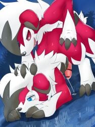 after_transformation anthro anthro_on_anthro anthro_penetrated anthro_penetrating anthro_penetrating_anthro blue_eyes blush bodily_fluids canid canine censored claws colored dripping duo erection generation_7_pokemon genital_fluids hi_res lycanroc male male/male male_penetrated male_penetrating male_penetrating_male mammal midnight_lycanroc nintendo nude penetration pokemon pokemon_(species) precum precum_drip red_eyes sex werecanid werecanine werewolf yakinikuinu