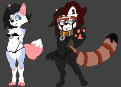 2girls anna_(annacrazytoivo) annacrazytoivo belly bikini collar female female_only furry hips peace_sign red_panda self_insert tail thick_thighs wolf