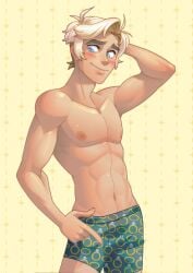 1boy abs blonde_hair blush blush_blush boxers game_cg gay hands male muscles muscular muscular_male pecs sad_panda_studios slim_waist solo sven_(blush_blush) tan_skin topless topless_male underwear