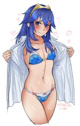 1girls blue_eyes blue_hair blue_panties blush bra breasts female female_only fire_emblem fire_emblem_awakening long_hair lucina_(fire_emblem) nintendo panties presenting samanator_club small_breasts smile solo symbol-shaped_pupils underwear