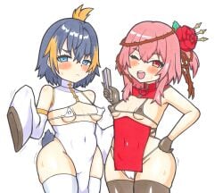 absolute_territory cameltoe erect_nipples flower flower_in_hair hamurabi micro_bikini nijisanji nijisanji_en nipples_visible_through_clothing panties penguin_girl petra_gurin pink_hair rosemi_lovelock shirtless_sleeves slutty_outfit thighhighs virtual_youtuber vtuber