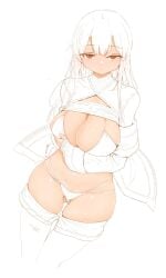 big_breasts breast_press breast_squeeze breast_squish crossed_arms genek inner_thighs long_hair long_sleeves looking_at_viewer looking_up oc original_character petite petite_body petite_female sketch sketch_page teenager thick_thighs thighhighs white_hair