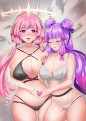 bikini essievt heart large_breasts long_hair phantomproyect pink_hair purple_hair swimsuit umbrellaela virtual_youtuber