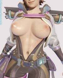 1girls 3d 4k apex_legends beanie blender blender_(software) blender_eevee blonde_hair dzooworks highres large_breasts lichtenberg_figure nipples pale-skinned_female partially_clothed respawn_entertainment scar scars short_hair thick thick_thighs video_games watermark wattson_(apex_legends)