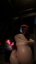 3d 3d_(artwork) after_sex assdepik big_ass car cum cum_drip cum_in_pussy d.va genital_fluids genitals high_heels overwatch overwatch_2 pale-skinned_female pale_skin prostitution pussy red_hair slut slutty_outfit stockings vagina