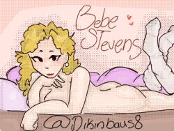 aged_up bebe_stevens blonde_hair blush covered_nipples earring female flirting_with_viewer laying_down laying_on_bed legwarmers naked pillows south_park