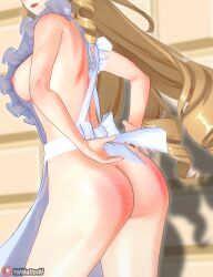 1girls big_breasts blonde_hair blue_eyes breasts busty dress erect_nipples flashing genshin_impact hat large_breasts looking_at_viewer navia_(genshin_impact) nipple_peek nipples no_bra one_breast_out pink_nipples solo solo_female yohika_itochi