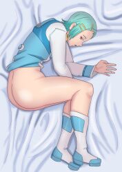 1girls ass bottomless eureka eureka_seven female female_only green_hair junopea lying_on_bed lying_on_side solo thick_thighs thighs